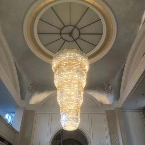 Are there any safety considerations when installing and maintaining a large modern chandelier?