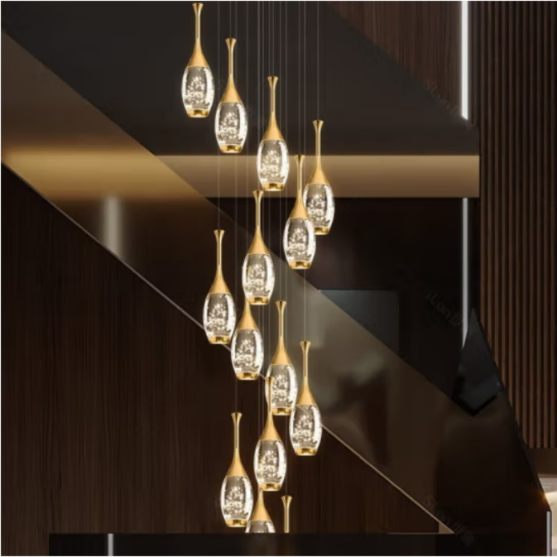 DS002 DUTTI LED Crystal Chandelier Modern long light luxury Golden electroplating Stepless dimming for Villa, Staircase, living room