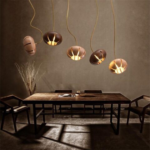 Dutti D0034 LED Pendant Light Art creative living room modern solid wood restaurant Chandelier bulb Rustic art dark wood color color changing metal tube