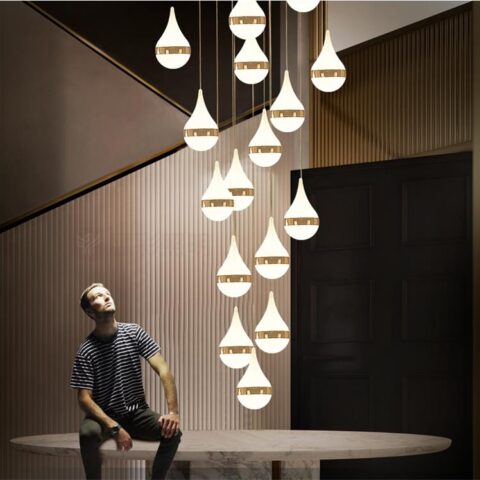 Dutti D0011 LED Pendant Light Long Staircase Lamp Post modern Rotary Crystal Chandelier Duplex Villa Lamp Creative Personality Dining Room Lamp Luxurious large Diameter 40cm High 120cm-7 Head Tricolour Tone