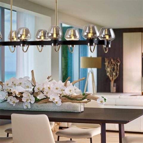 Dutti D0015 LED chandelier kitchen island Post-modern creative art personality lighting luxury metal model room lamp led living room showroom bar Pendant Light10 head golden body transparent lampshade